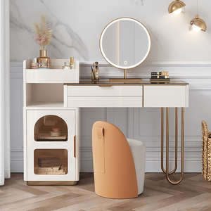 <span class=keywords><strong>Table</strong></span> de chambre à coucher design nordique moderne en verre extensible, coiffeuse blanche avec miroir led - Product Image 4