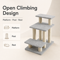 Arbre à chat minimaliste à trois niveaux en gros avec poteau à gratter en sisal naturel, escalier pour animaux de compagnie gris clair pour petits chiens et chats OEM