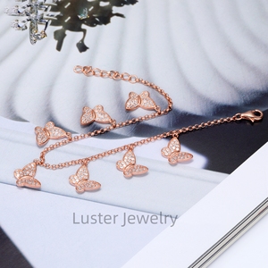 Lustre Rose Gold Plated Silver 7 pulgadas Butterfly Design 1,0mm Round Brilliant Cut Moissanite Bracelet Ajustable - Product Image 4