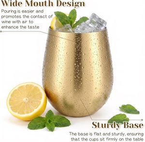 Verres à <span class=keywords><strong>vin</strong></span> sans pied en acier inoxydable doré Unisweet, ensemble de 4 verres incassables pour <span class=keywords><strong>vin</strong></span> <span class=keywords><strong>rouge</strong></span>/blanc, bière - Utilisation en extérieur et en voyage - Product Image 2