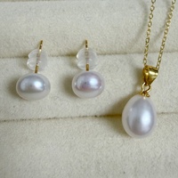 Ensemble de bijoux en perles d'eau douce naturelles de forme riz de l'usine Zhuji, collier et boucles d'oreilles délicats, bijoux fins plaqués or 925