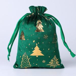Christmas Tree Themed <b>Drawstring</b> Gift <b>Bags</b> Party Favor Packaging Set <b>Canvas</b> Festive Pouches - Product Image 3