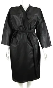 Black Nonwoven Disposable Kimono Robe For Beauty Salon Massage