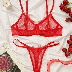Nouvel ensemble soutien-gorge et string trois pièces sexy en dentelle transparente style européen et américain 2025 – Vente en gros - Product Image 3