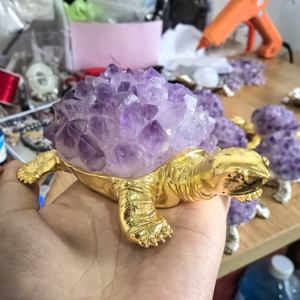 Preço de fábrica pedras artesanais naturais ametista dente flor áspero tartaruga crua artesanato Escultura para quarto fengshui decorações - Product Image 3