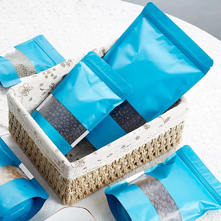 9x13cm Blue Resealable Zipper Bag with Clear Window Stand-up Pouch Aluminum Foil Candy Nuts Coffee Beans Storage Mylar Bag