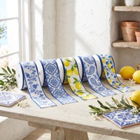 Pita Kawat Bermotif Bunga Lemon Vintage Biru Kuning untuk Pembungkus Kado Kerajinan DIY Dekorasi Rumah
