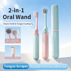 <span class=keywords><strong>Brosse</strong></span> à dents 3-en-1 avec gratte-langue double face et poils doux zonés pour les voyages d'affaires - Product Image 1