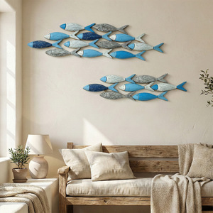 Mediterranean 3D Fish Wall Hanging Blue Wooden Handmade Home Decor <b>Ornament</b> - Product Image 3