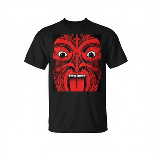 T-shirt guerrier maori rouge avec motif visage tribal, vêtements décontractés pour hommes - Product Image 2