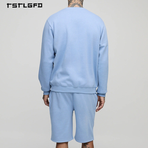 Ensemble court en coton lavé pour logo personnalisé, coupe oversize, motif imprimé lettres, pour marque streetwear, ensemble col rond - Product Image 2