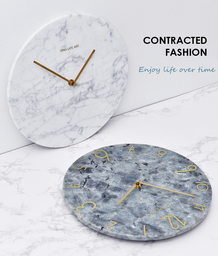 Round Wall Clocks Grey Stone Home Decor Modern Marble Wall Clock And Marble Art Craft horloge murale Gift Namibian White