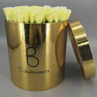 Boîte à fleurs ronde en carton fantaisie de qualité supérieure, en matériaux recyclés, couleur or et argent, logo personnalisé pour l'emballage de roses de mariage