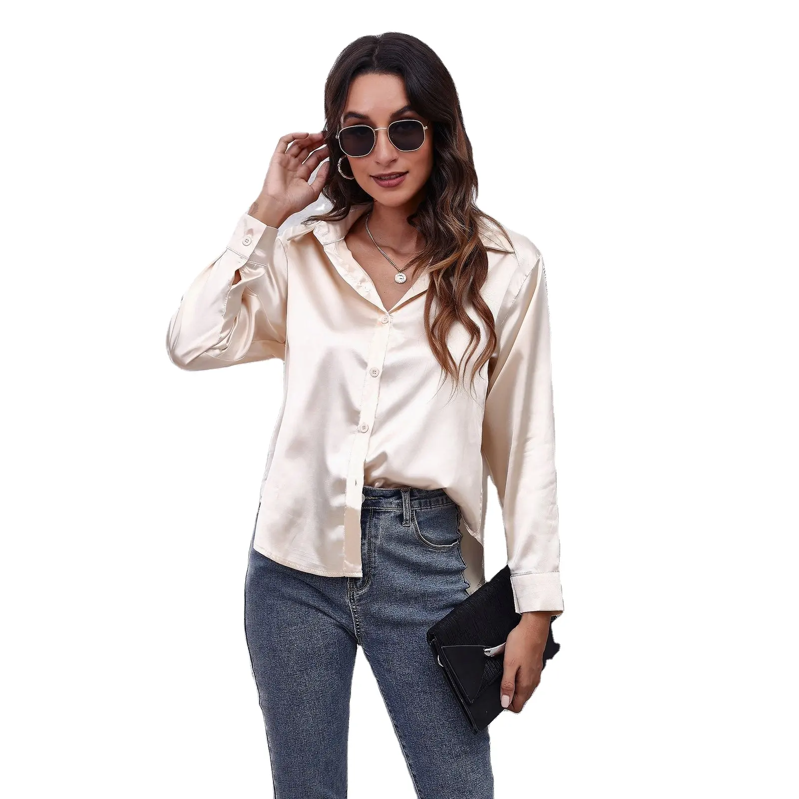 New Arrival Spring Women's Casual Satin Shirt Fashion Long Sleeve Blouses Elegant Button Up Shirt Tops
