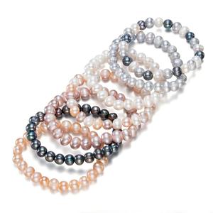 Feirun 8-9mm potato near round 925 sterling silver fresh water genuine freshwater real pearl bracelet bangle bracelet