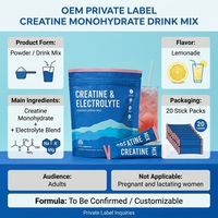 Mélange de boisson électrolytique à la créatine monohydrate de marque privée, saveur limonade, 20 sachets en poudre, complément alimentaire pour adultes