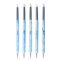 Hechunzi professionnel Double tête 5 pièces dégradé bleu rond beauté Nail Art pointillage stylo ensemble avec perceuse ponctuelle