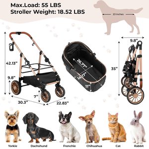 Cochecito de mascotas plegable de 4 ruedas Premium 3 en 1 cochecito para perros con transportador desmontable para perros pequeños a medianos de hasta 55 libras - Product Image 5
