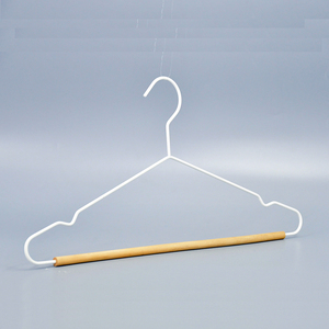 Phong cách mới hiển thị móc áo cho cửa hàng quần áo trắng dây kim loại Áo sơ mi Móc áo khoác sắt móc áo với thanh gỗ - Product Image 2