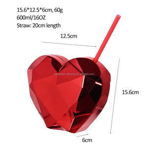 Gobelets en PP en forme de cœur fantaisie de 20 OZ avec couvercles et pailles, sans BPA, étanches, pour mariage, anniversaire, fête - Product Image 4