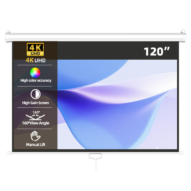 120-inch Manual Self-locking Projection Screen, Wall-mounted, High-definition Gray Screen, Suitable for Both Office and Home Use
