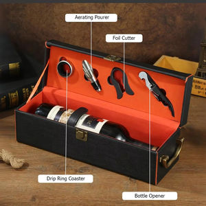 Caja de Regalo para una Sola Botella de Vino con Set de Accesorios, Estuche Portátil con Herramientas y Asa para Fiestas y Hogar - Product Image 5