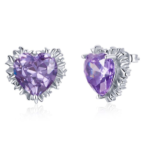 Pendientes de tuerca de amatista con corte de corazón, aleación chapada en plata, regalo de joyería romántica para mujer - Product Image 5