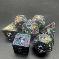 Jeu de dés personnalisé en métal du MDN-7 dés RPG polyédriques en œil de dragon pour jeux de table, logo OEM