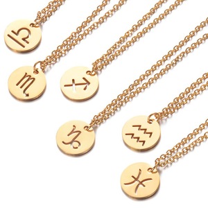 Collier unisexe en bambou avec chaîne simple et courte, polyvalent, personnalisé, sportif, en alliage, avec 12 constellations, style européen et américain - Product Image 2