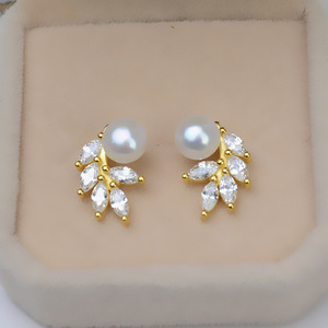 Juego de Pendientes y Colgante de Plata S925 Wenchi con Hoja y Perlas para Mujer, 8-9 Piezas, Soporte Hueco para Perlas, Accesorio de Joyería DIY, Modelo 16160 China - Product Image 3