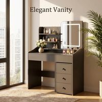 Vente en gros de coiffeuse moderne et durable avec miroir LED, armoire de rangement mobile, 5 tiroirs et étagères réglables à 3 niveaux