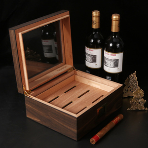 Humidores para Cigarros, Caja de Almacenamiento de Cigarros con Tapa de Vidrio, Madera de Cedro Español Hecha a Mano con Divisor, Humidificador e Higrómetro - Product Image 2