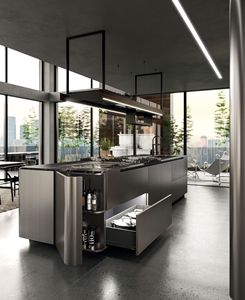Mueble de Cocina Moderno de Acero Inoxidable con Puerta de Vidrio y Diseño de Isla Integrada para Hogar Contemporáneo - Product Image 5