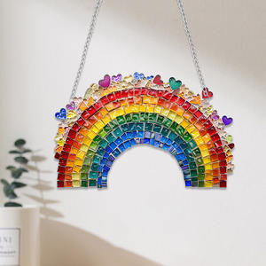 Colgante de cristal de imitación de corazón colorido acrílico arcoíris colorido transfronterizo ventana porche decoración del hogar cadena de hierro etiqueta colgante - Product Image 2