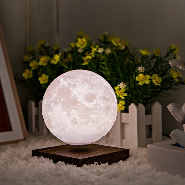 HCNT Magnetic Levitation 85mm 3D Printing Night Light Moon Lamp for Home Decoration Christmas Gift