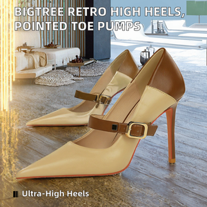 1198-2 BIGTREE Zapatos de Tacón Ultra Alto Delgados para Mujer, Estilo Retro Europeo Americano, Parte Superior de Cuero Genuino Resistente, Verano Otoño - Product Image 2