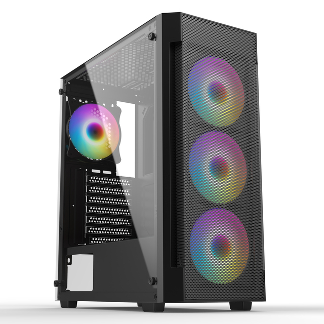 2024 Factory Outlet New ATX PC Opening Tempered Glass Side Panel Mid-Tower Case Polygonal Mesh Gaming Computer Case