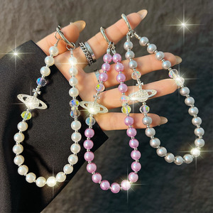 Lanière <span class=keywords><strong>de</strong></span> téléphone portable en forme <span class=keywords><strong>de</strong></span> <span class=keywords><strong>Saturne</strong></span> incrustée <span class=keywords><strong>de</strong></span> diamants - Bracelet en perles, design multifonctionnel, porte-clés, pendentif multicolore - Product Image 1