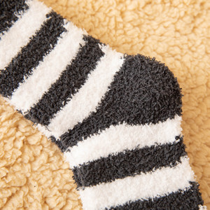 2025 màu đen hải quân màu xanh xám sọc trắng vớ người đàn ông dày san hô lông cừu mịn mờ sọc mùa đông ấm áp trong nhà Dép giường vớ - Product Image 6