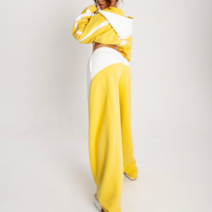 Ensemble de survêtement personnalisé pour femmes : sweat à capuche court color block et pantalon large – Vêtements de créateur pour femmes en gros - Product Image 5