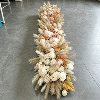 200cm 100cm Rose rose, fleurs de pampa marron, boule de fleurs artificielles en soie pour centre de table, décoration florale suspendue pour arche de mariage et toile de fond
