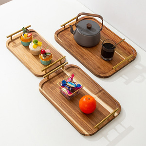 Wooden <b>dinner</b> <b>tray</b>, dessert <b>tray</b>, tea <b>tray</b>, home living room storage, light luxury <b>tray</b>, rectangular wooden <b>tray</b> with gold - Product Image 2