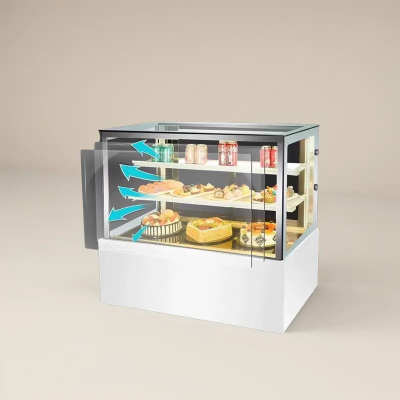 Çift sıcaklık dijital kontrol dik cam ekmek ekran soğutucu kek Chiller soğutma ekipmanları kek pasta sunum kabini