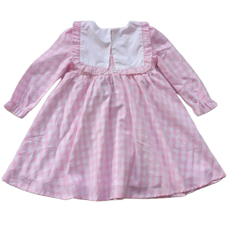 Bán Buôn Thời Trang Mùa Hè Bé Dài Tay Hữu Cơ Bông Màu Hồng Kẻ Sọc Trẻ Em Cô Gái Đảng Kids Frock