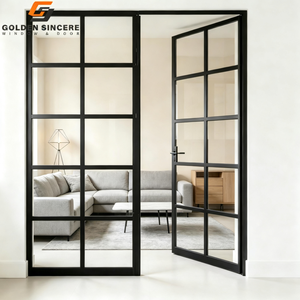 Porte française minimaliste à grille en verre avec cadre ultra fin en aluminium GS - Product Image 1