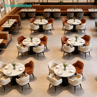 Mobilier de restaurant, banquettes en cuir rembourrées, table carrée en bois massif, chaise haut de gamme, ensemble commercial
