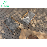 Chaise de jardin moderne et confortable en teck et corde, pieds en métal durables, résistante à l'eau, pour usage extérieur, salle à manger, cour, patio, villa, hôtel