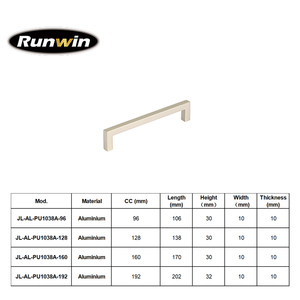 Modern Simple Square Satin Brass Aluminum Alloy 96/128/160/192mm Kitchen Villa Cabinet <strong>Drawer</strong> Wardrobe High Quality Cabinet - Product Image 3