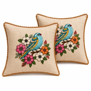Best Quality Floral Embroidered Square <b>Cushion</b> Cover Linen Cotton Bohemian Home Decor Pillow Case In bulk - Product Image 2