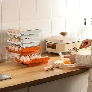 1pc Zenidoo L-320 Boîte de rangement portable pour œufs de cuisine, type tiroir à 2 niveaux en plastique, grande capacité, pour réfrigérateur et usage domestique - Product Image 5